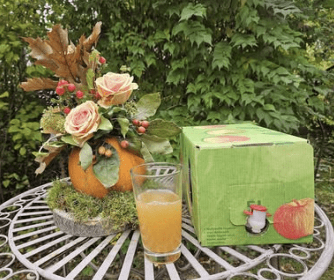 Herbstdekoration mit Saft und Kürbis